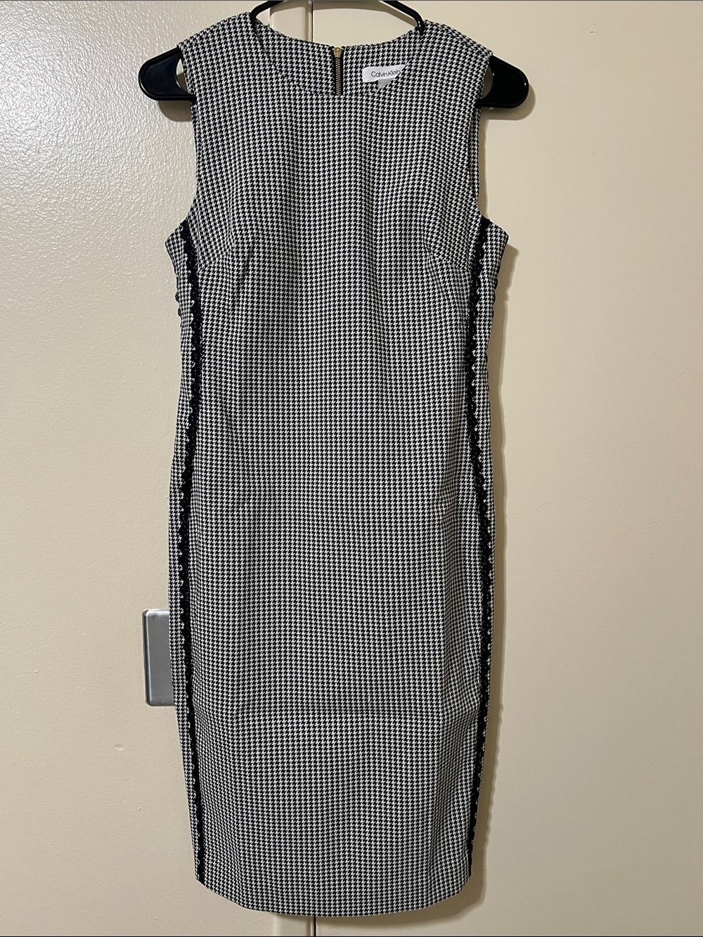 Calvin Klein Black and White Houndstooth Sheath Dress